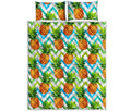 Teal Zig Zag Pineapple Pattern Print Quilt Bed Set