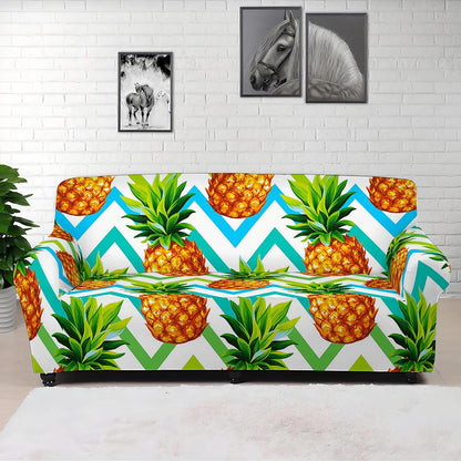 Teal Zig Zag Pineapple Pattern Print Sofa Cover