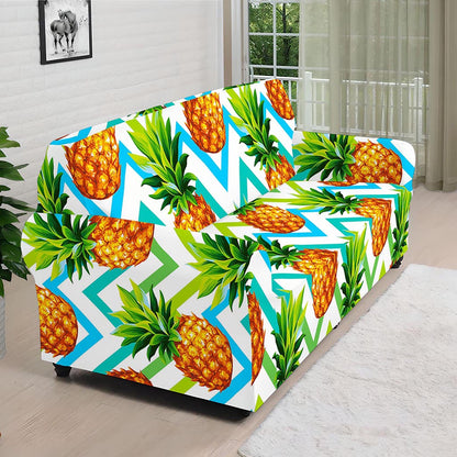 Teal Zig Zag Pineapple Pattern Print Sofa Cover