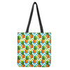 Teal Zig Zag Pineapple Pattern Print Tote Bag