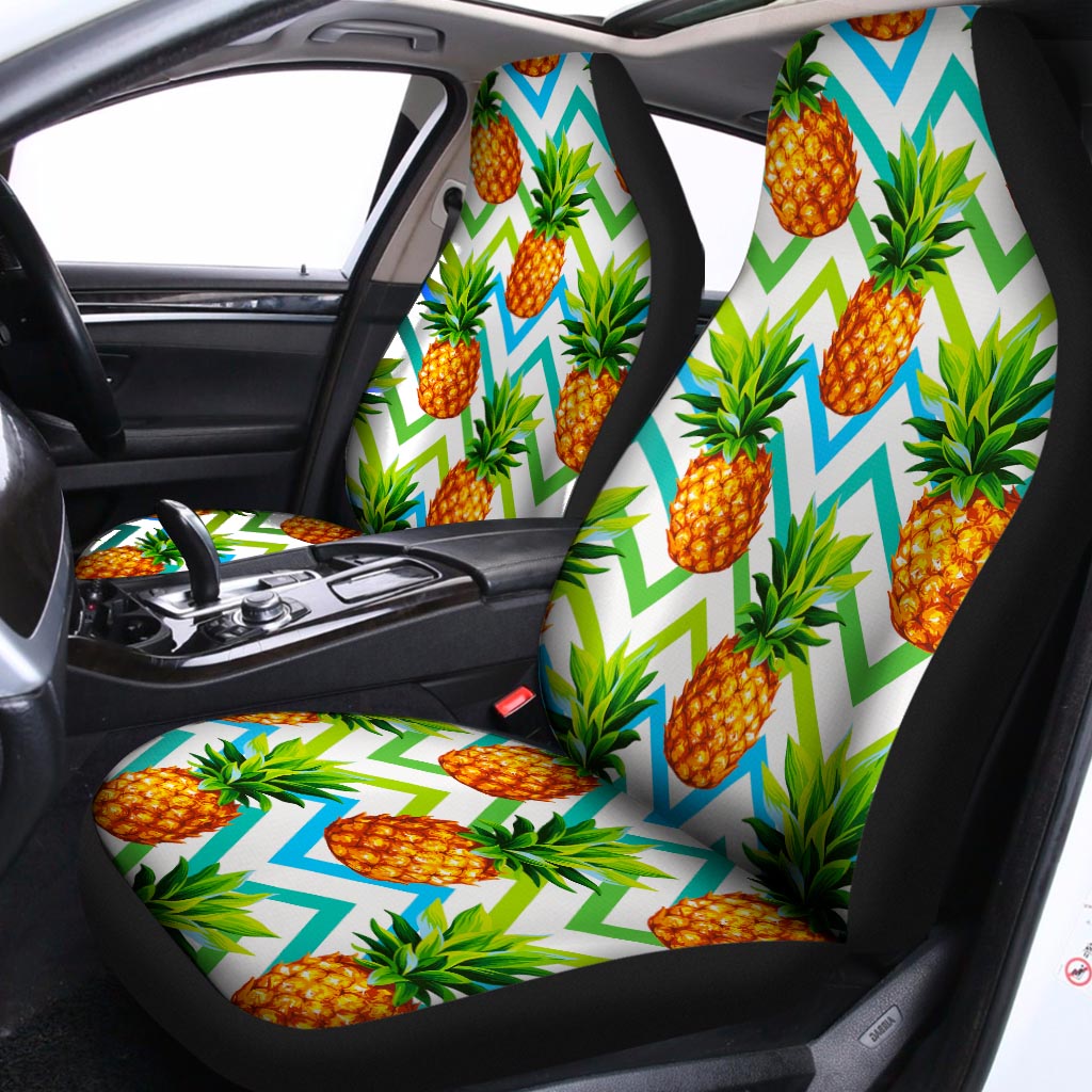 Teal Zig Zag Pineapple Pattern Print Universal Fit Car Seat Covers