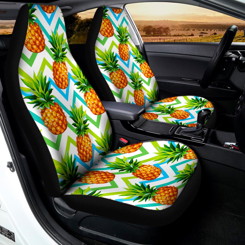 Teal Zig Zag Pineapple Pattern Print Universal Fit Car Seat Covers