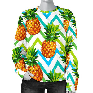 Teal Zig Zag Pineapple Pattern Print Women's Crewneck Sweatshirt GearFrost