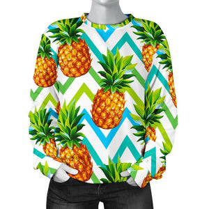 Teal Zig Zag Pineapple Pattern Print Women's Crewneck Sweatshirt GearFrost