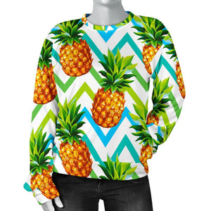 Teal Zig Zag Pineapple Pattern Print Women's Crewneck Sweatshirt GearFrost