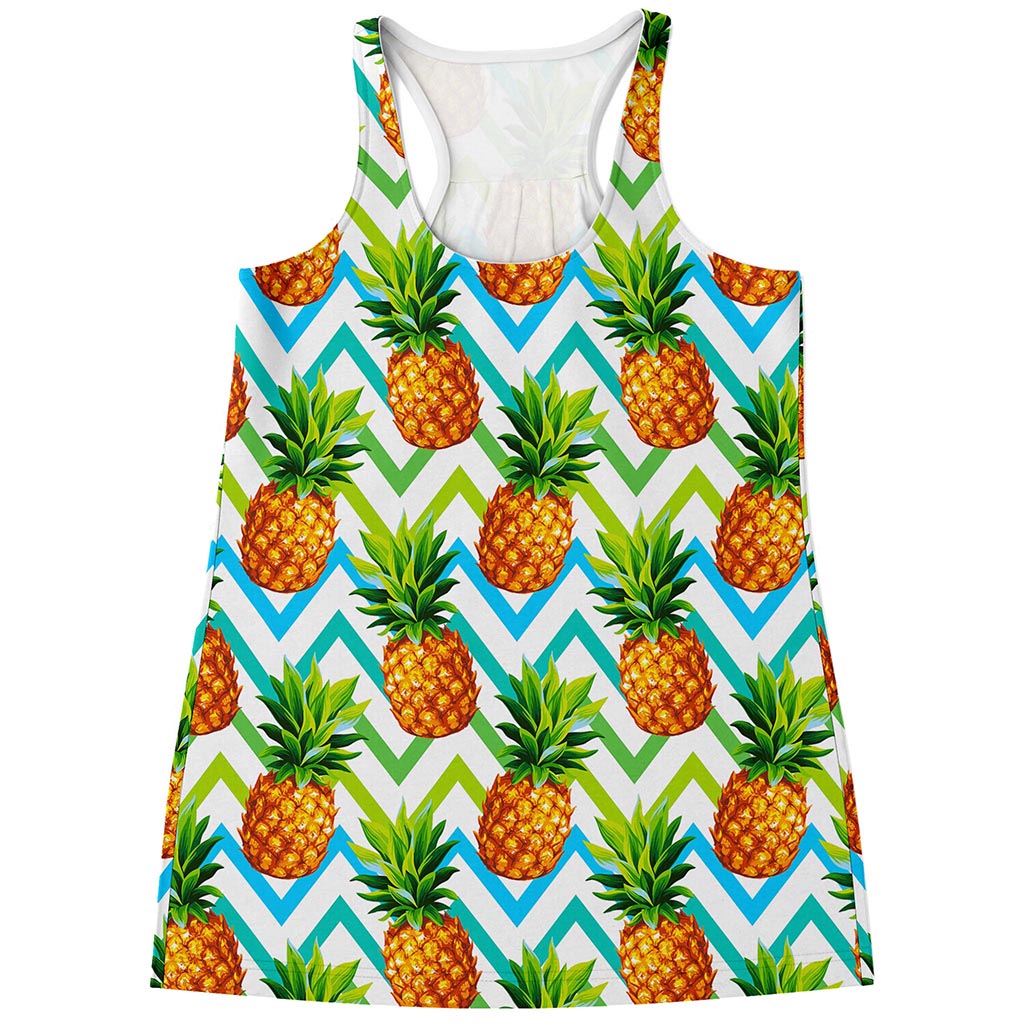 Teal Zig Zag Pineapple Pattern Print Women's Racerback Tank Top