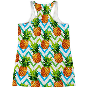 Teal Zig Zag Pineapple Pattern Print Women's Racerback Tank Top