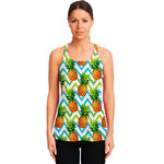 Teal Zig Zag Pineapple Pattern Print Women's Racerback Tank Top