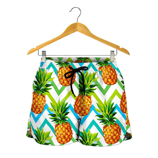 Teal Zig Zag Pineapple Pattern Print Women's Shorts