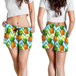 Teal Zig Zag Pineapple Pattern Print Women's Shorts