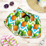 Teal Zig Zag Pineapple Pattern Print Women's Shorts
