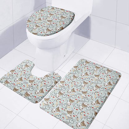 Teddy Bear Doctor Pattern Print 3 Piece Bath Mat Set