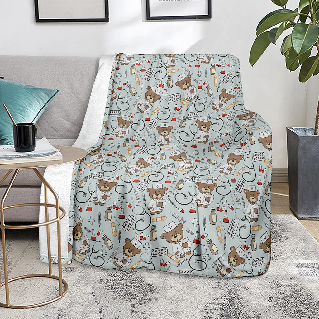 Teddy Bear Doctor Pattern Print Blanket