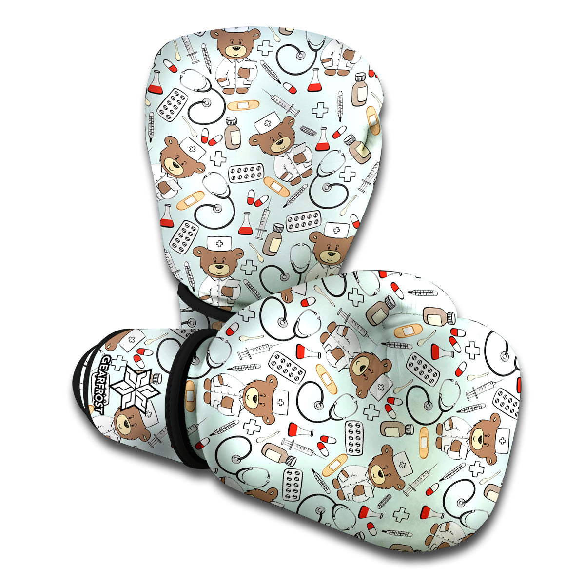 Teddy Bear Doctor Pattern Print Boxing Gloves