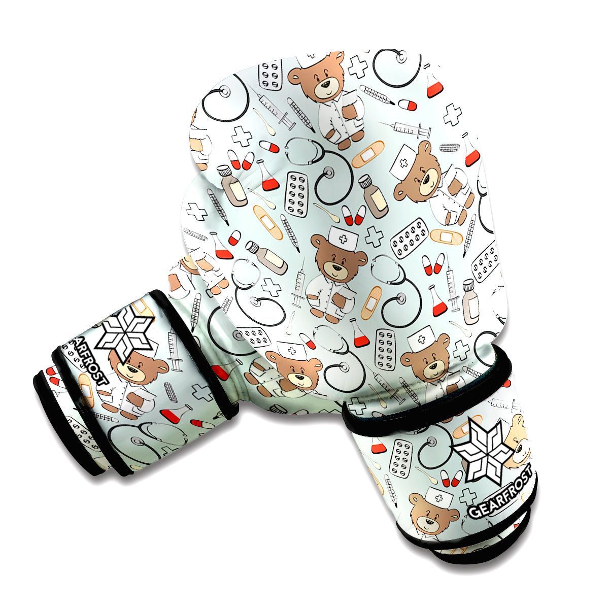 Teddy Bear Doctor Pattern Print Boxing Gloves