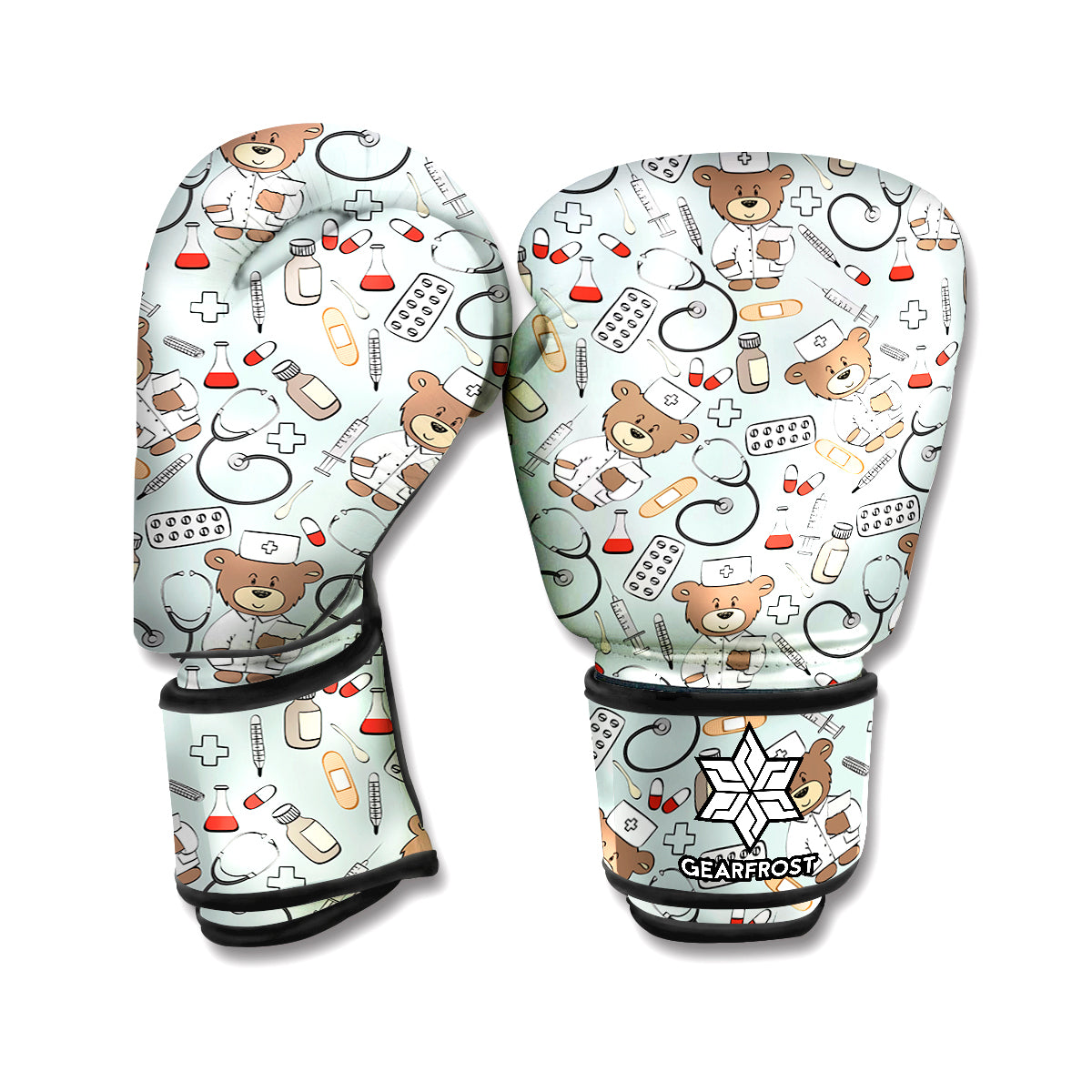 Teddy Bear Doctor Pattern Print Boxing Gloves