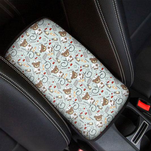 Teddy Bear Doctor Pattern Print Car Center Console Cover