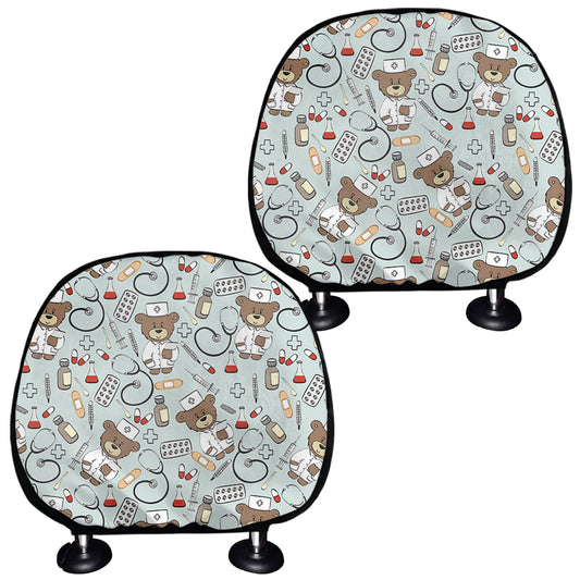 Teddy Bear Doctor Pattern Print Car Headrest Covers