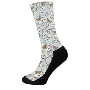 Teddy Bear Doctor Pattern Print Crew Socks