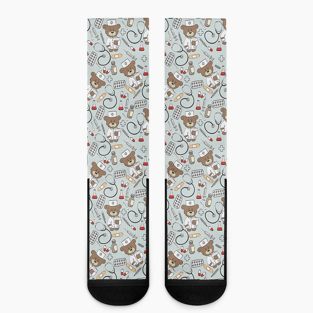 Teddy Bear Doctor Pattern Print Crew Socks