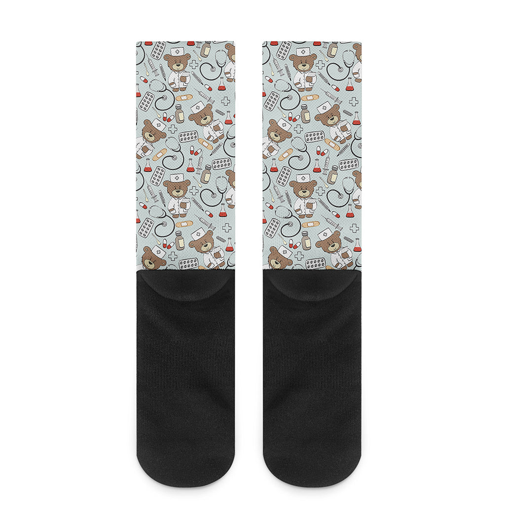 Teddy Bear Doctor Pattern Print Crew Socks