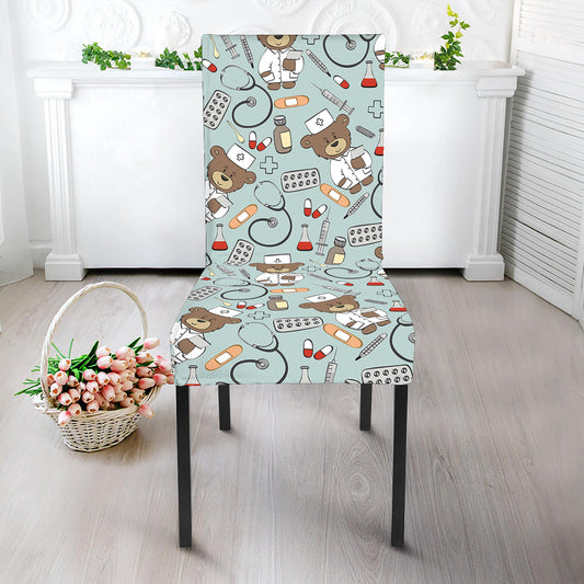 Teddy Bear Doctor Pattern Print Dining Chair Slipcover