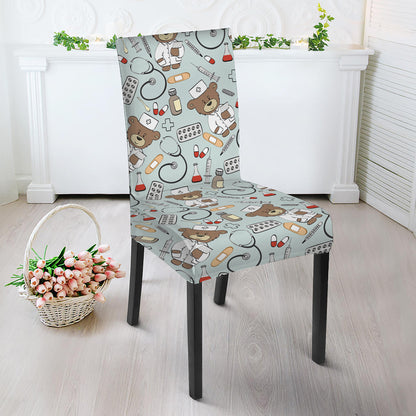 Teddy Bear Doctor Pattern Print Dining Chair Slipcover