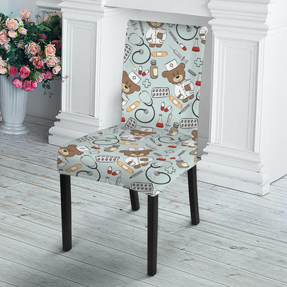 Teddy Bear Doctor Pattern Print Dining Chair Slipcover