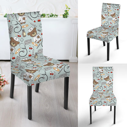 Teddy Bear Doctor Pattern Print Dining Chair Slipcover