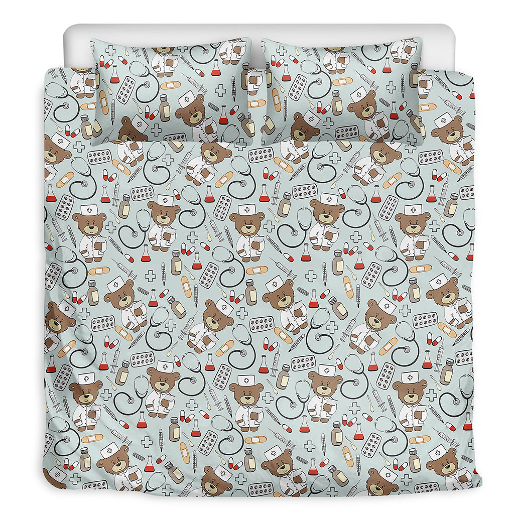 Teddy Bear Doctor Pattern Print Duvet Cover Bedding Set