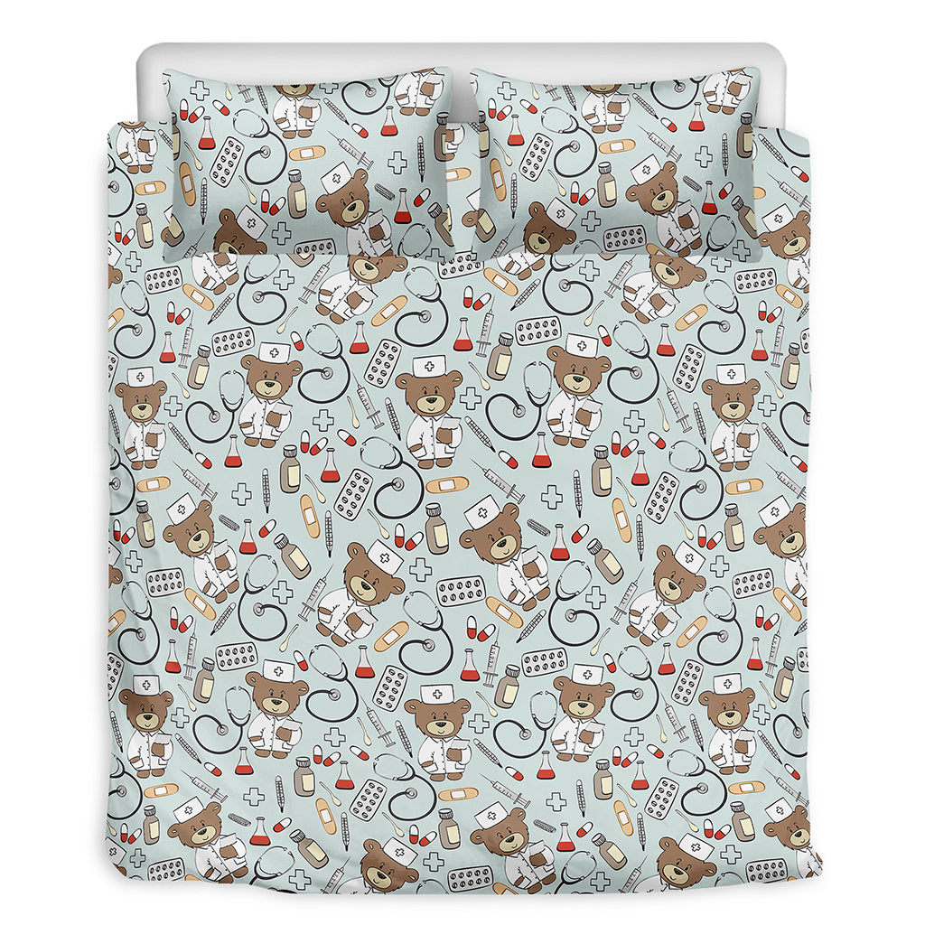 Teddy Bear Doctor Pattern Print Duvet Cover Bedding Set