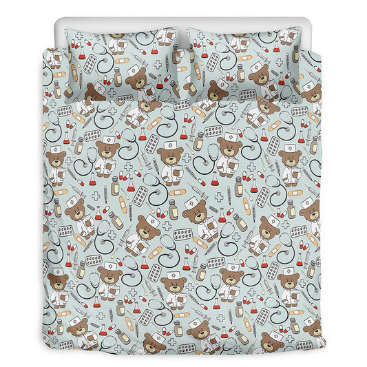 Teddy Bear Doctor Pattern Print Duvet Cover Bedding Set