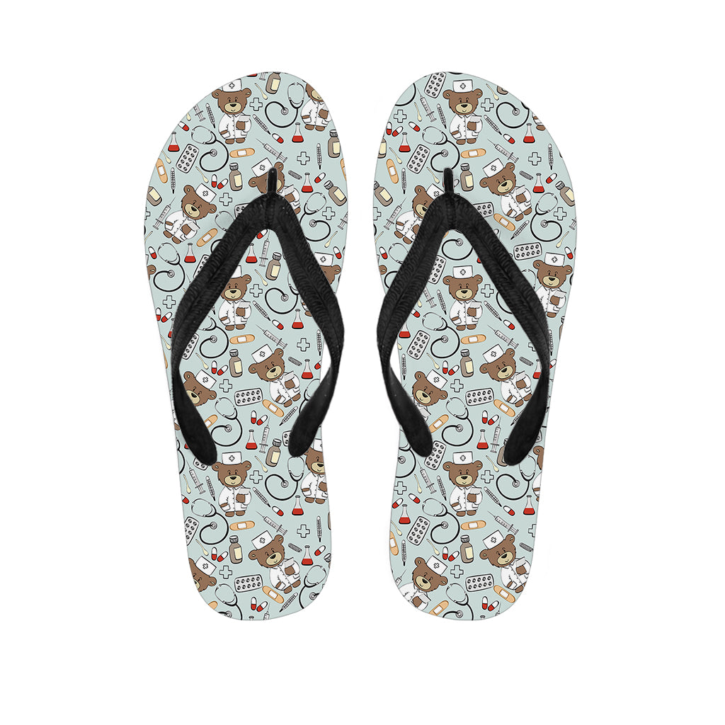 Teddy Bear Doctor Pattern Print Flip Flops