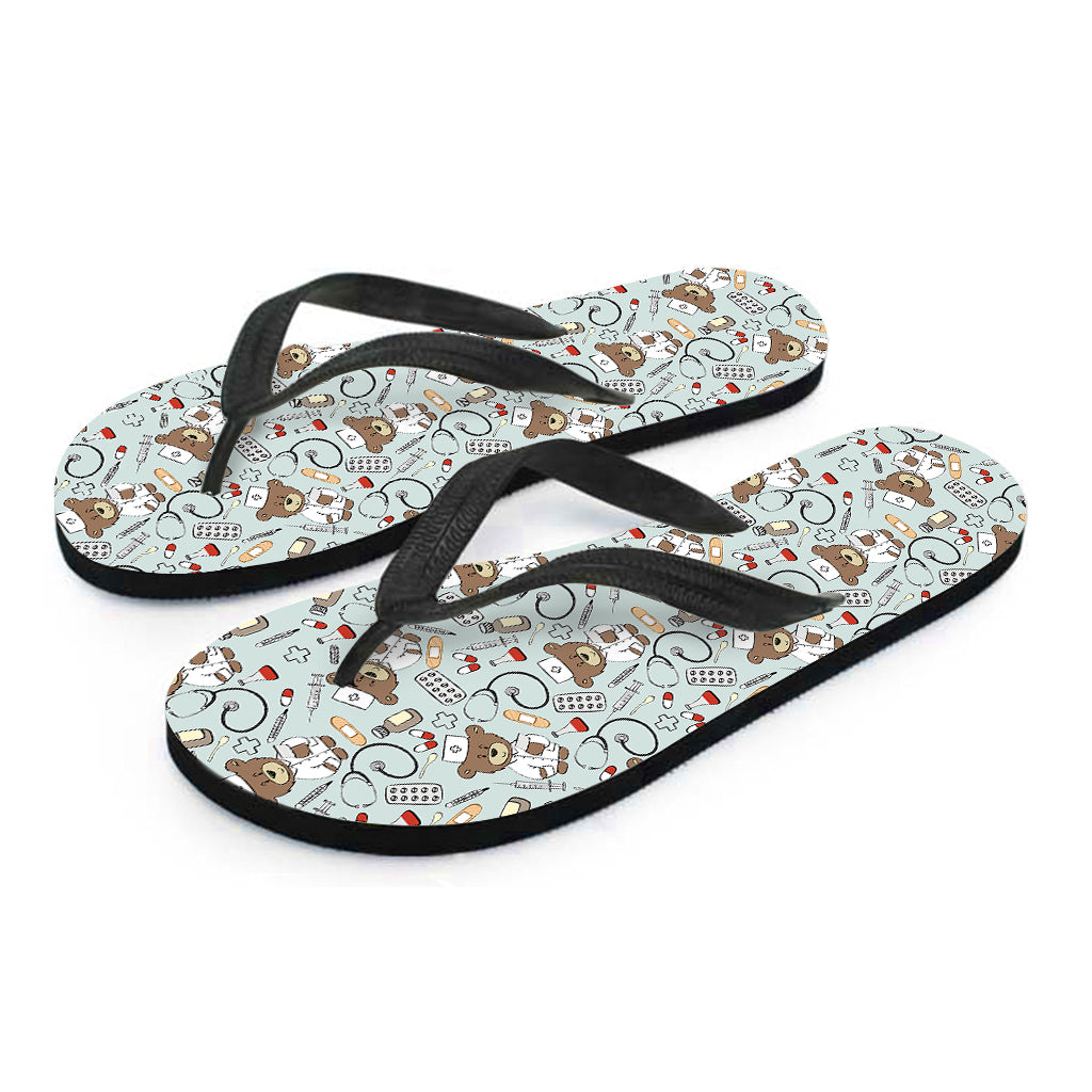 Teddy Bear Doctor Pattern Print Flip Flops