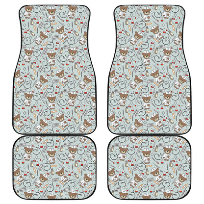 Teddy Bear Doctor Pattern Print Front and Back Car Floor Mats