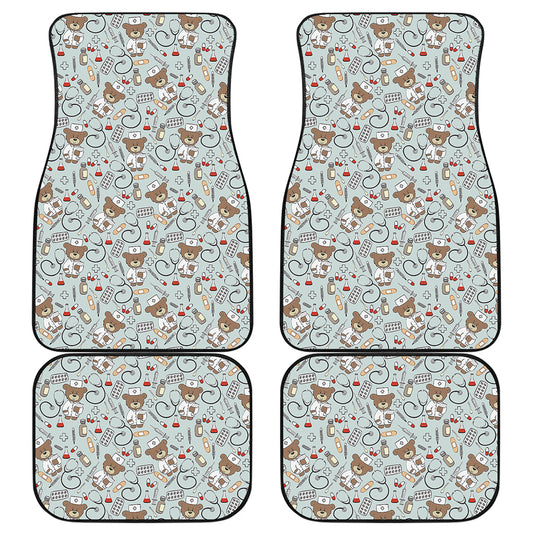 Teddy Bear Doctor Pattern Print Front and Back Car Floor Mats