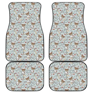 Teddy Bear Doctor Pattern Print Front and Back Car Floor Mats