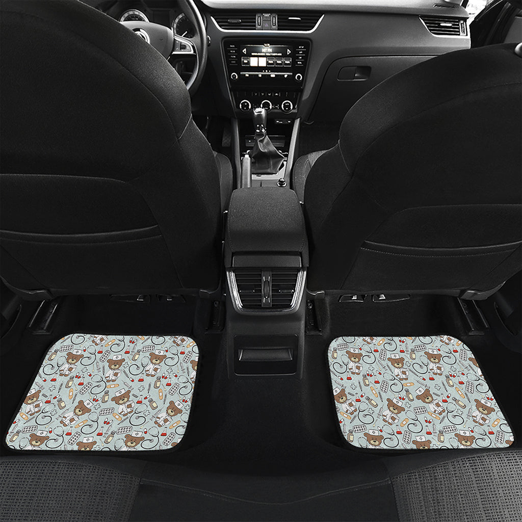 Teddy Bear Doctor Pattern Print Front and Back Car Floor Mats