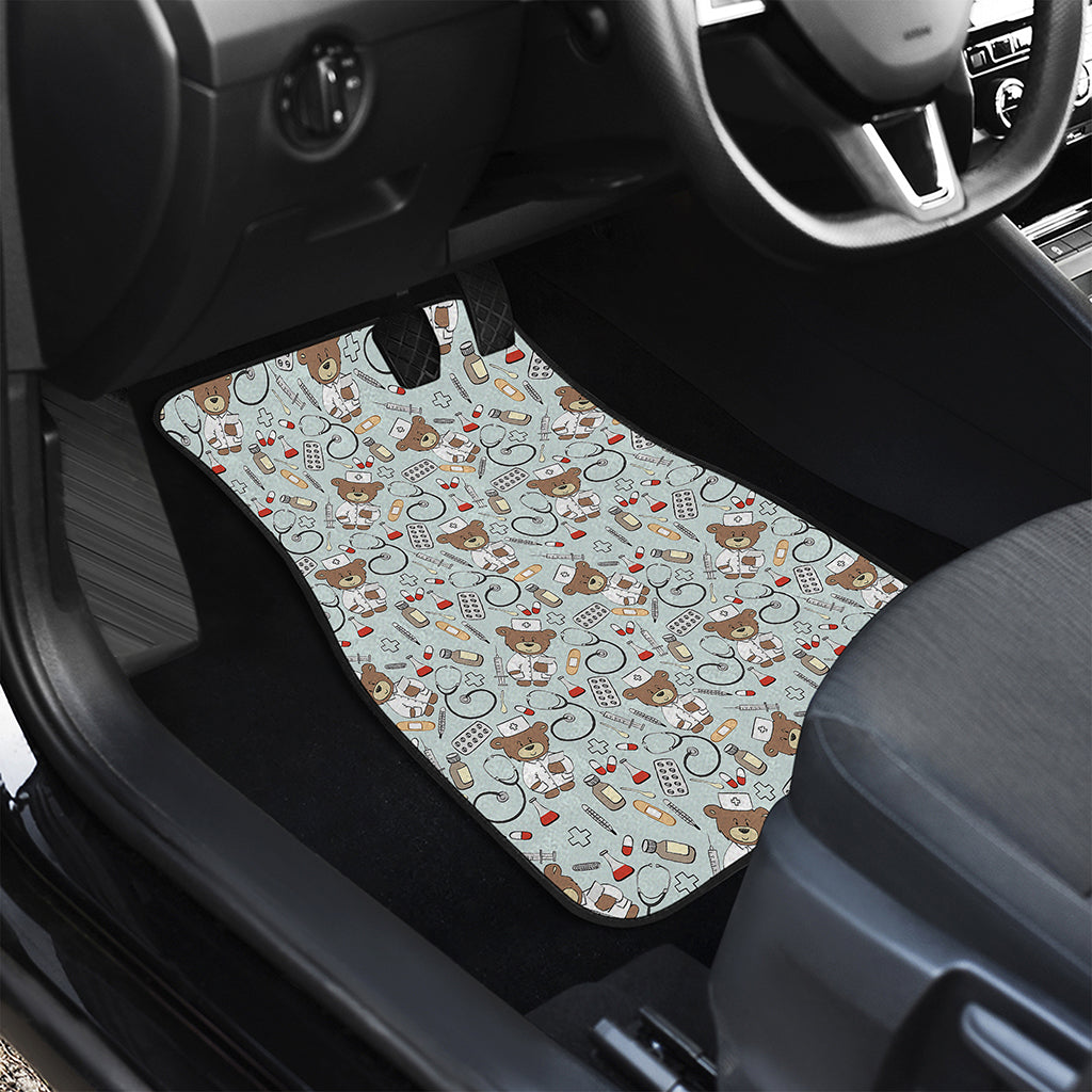 Teddy Bear Doctor Pattern Print Front and Back Car Floor Mats