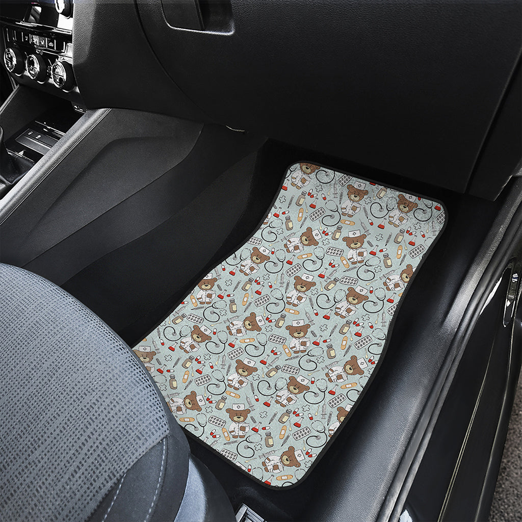 Teddy Bear Doctor Pattern Print Front and Back Car Floor Mats