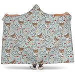 Teddy Bear Doctor Pattern Print Hooded Blanket