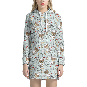 Teddy Bear Doctor Pattern Print Hoodie Dress