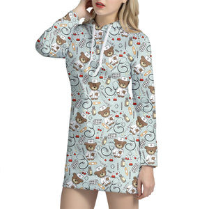 Teddy Bear Doctor Pattern Print Hoodie Dress