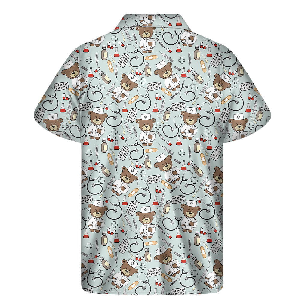 Teddy Bear Doctor Pattern Print Men's Short Sleeve Shirt