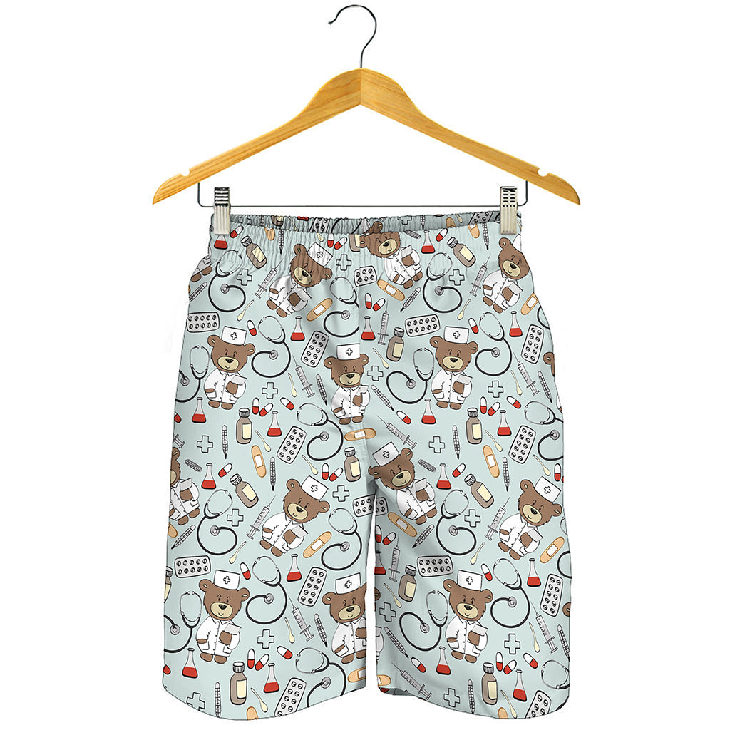 Teddy Bear Doctor Pattern Print Men's Shorts