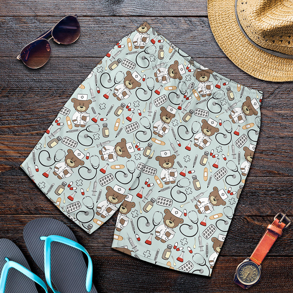 Teddy Bear Doctor Pattern Print Men's Shorts