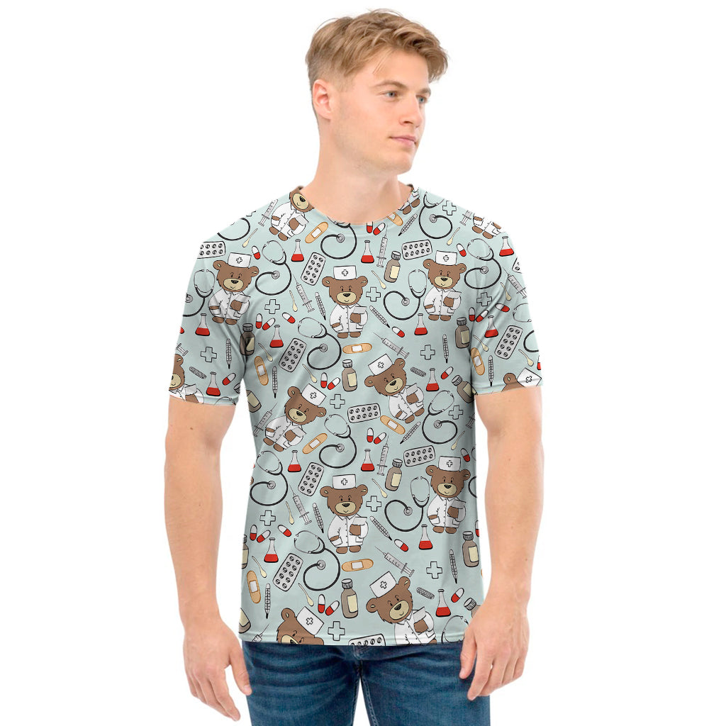 Teddy Bear Doctor Pattern Print Men's T-Shirt