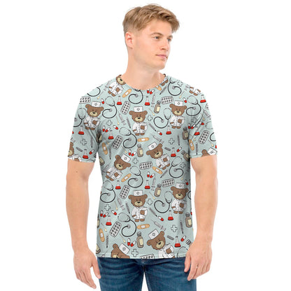 Teddy Bear Doctor Pattern Print Men's T-Shirt