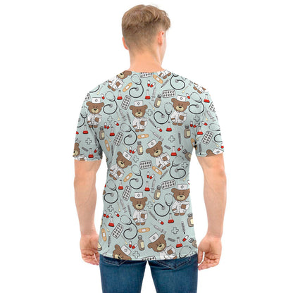 Teddy Bear Doctor Pattern Print Men's T-Shirt