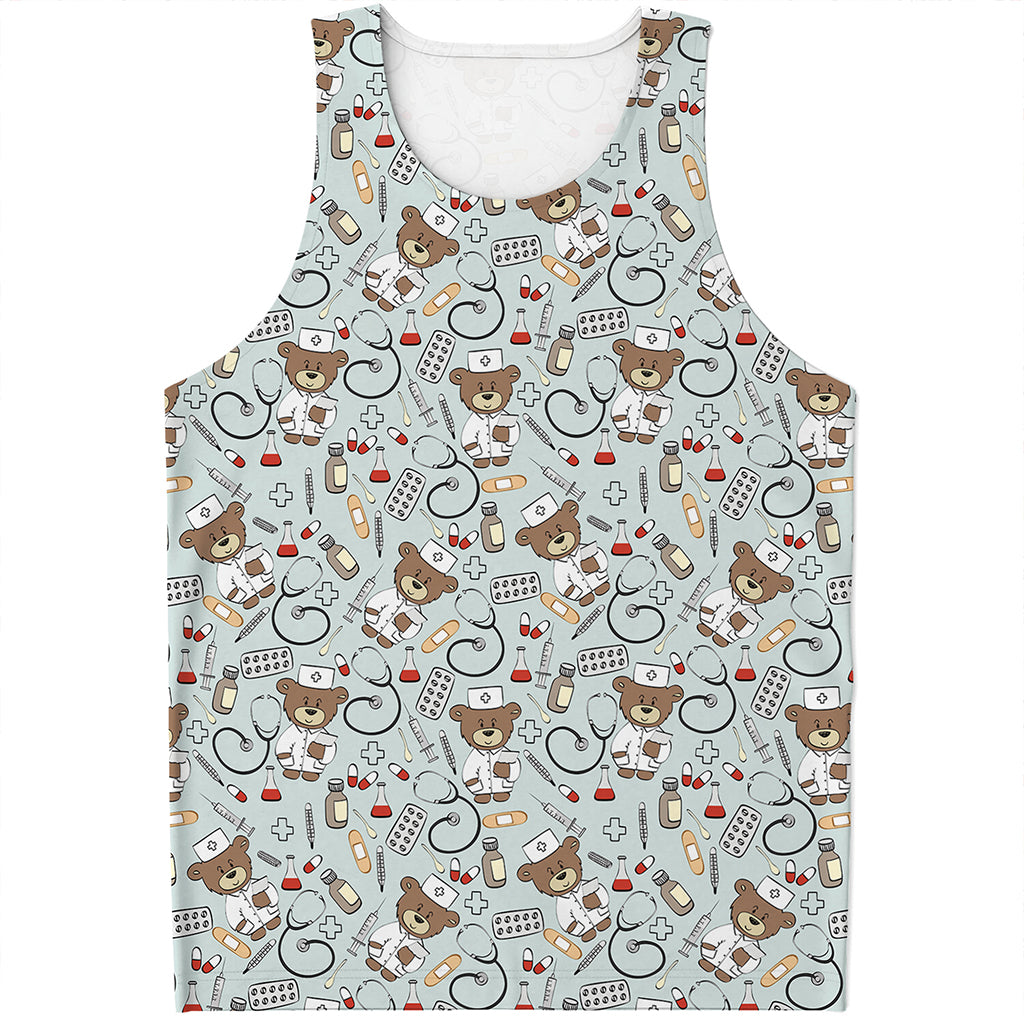 Teddy Bear Doctor Pattern Print Men's Tank Top